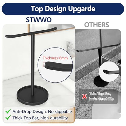 STWWO Hand Towel Holder, Stainless Steel Towel Holder Stand for Bathroom, Kitchen Countertop, T-Shaped Hand Towel Rack Stand, Black - color: Black