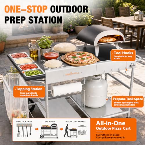 Pizza Oven Table Grill Cart for Ninja Woodfire, Blackstone Griddle, Ooni | 51'' Outdoor Pizza Oven Stand with Seasoning Tray for Outdoor Cooking, BBQ Prep Station, Easy Assembly 30048 - size: 51 x 24 x 31 inches