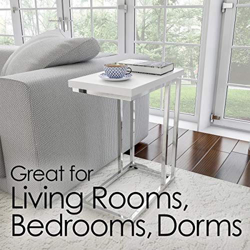 Lavish Home C-Shaped Sofa Side Table - Modern End Table, Laptop Tray, or Compact Bedside Nightstand - Space Saving Furniture by Lavish Home (White) - style: Single End Table