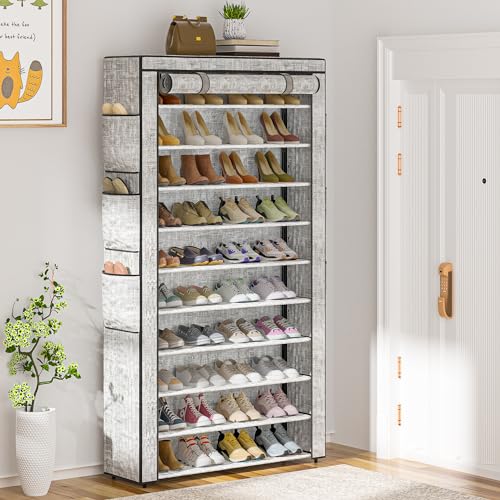 OYREL Shoe Rack Sturdy 10 Tier Tall + Dustproof Cover Large Storage | 50-56Pairs Beautiful Tall Shoe Shelf Free Standing Storage Cabinet Entryway Closet - color: Multi Color, size: 32.5"Wx68.9"H
