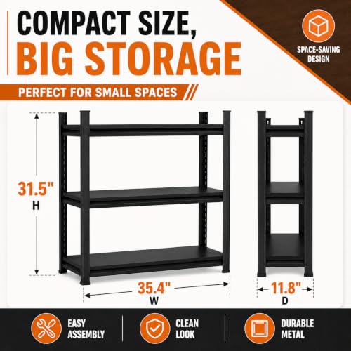 Book Shelves Book Shelf 3 Tier Freestanding Horizontal Metal Shelving Unit Media Display Stand Organizer Console for Living Room Hallway Entryway, Office Desk Side. 31.5"H × 35.4"W × 11.8"D - size: 3-Tier, 31.5"H × 35.4"W × 11.8"D