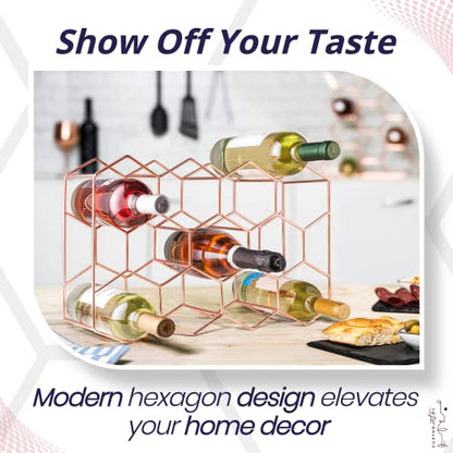 Gusto Nostro Countertop Wine Rack - 14 Bottle Freestanding Modern Metal Wine Rack - 3 Tier Tabletop Wine Holder Stand for Cabinet, Pantry Wine Bottle Storage - No Assembly Required (Small, Rose Gold) - color: Rose Gold