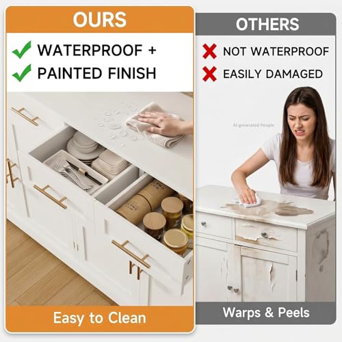 HOSTACK 60" W Sideboard Buffet Cabinet with Storage, Kitchen Cabinet, White | 36" Tall Kitchen Buffet Storage Cabinet with 4 Drawers, Large Coffee Bar Cabinet, Modern Buffet Table for Dining Living Room - color: White