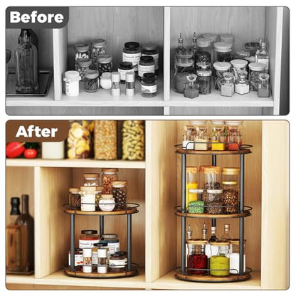 LAMU 10'' Wood Lazy Susan Turntable Organizer for Cabinet, 3 Tier Lazy Susan Spice Rack Organizer for Kitchen, Wood Turntable for Table Top, Countertop, Pantry, Bathroom - size: 10 inches 3 Tier