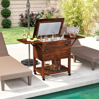 Tangkula Wooden Patio Cooler, Outdoor Ice Chest Beverage Bar, Cooler Table for Poolside, Backyard, Party, BBQ - size: Large