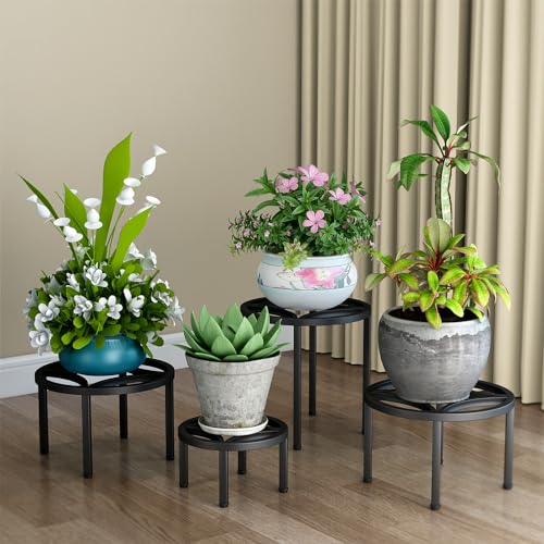 Zhongma Set of 4 Fully Assembled Metal Plant Stand for Heavy Potted Plant for Home Indoor and Outdoor, 220 LBS Capacity & Heavy Duty Construction, Sturdy Plant Riser without Installation Required - size: Set of 4 Metal Plant Stand