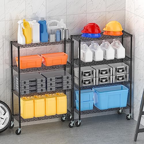 Folews 4-Tier Storage Shelving Unit with Wheels, Metal Rolling Storage Shelves NSF Adjustable Layer Steel Rack Shelf, Wire Shelving Storage for Kitchen Garage Pantry Office, Black (14D x 36W x 57H) - size: 4-Tier