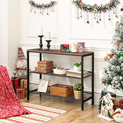 HOOBRO Console Table, Sofa Table with 2 Flat or Slant Adjustable Mesh Shelves, Hallway Table and Sideboard in Entryway, Living Room Corridor, Easy Assembly, Industrial, Rustic Brown and Black BF01XG01