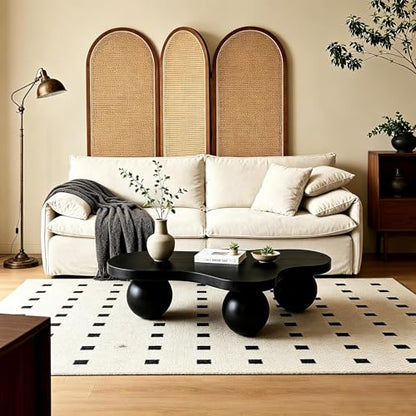 46" Cloud Coffee Table with 3 Ball Legs, Modern Irregular Center Table for Living Room, Low Cute Small MDF Tea Table for Bedroom, Space Apartment, Black - color: Cloud-46" Black