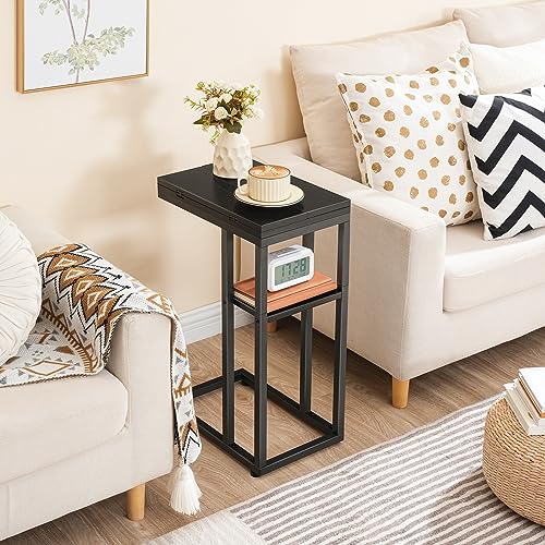 HOOBRO Foldable C Shaped End Table, C Shaped Side Table with Storage Shelf, Small Snack Table, Slide Under Couch Table for Sofa, Living Room Bedroom Small Spaces Easy Assembly, Black BK29SF01 - color: Black