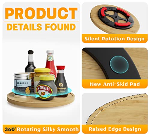 Lazy Susan Organizer Homerays 9 Inch Non-Skid Bamboo Lazy Susan for Kitchen Rotating Spice Rack for Kitchen Cabinet, Wood Turntable for Kitchen Countertop Organizer - size: 9" - Bamboo