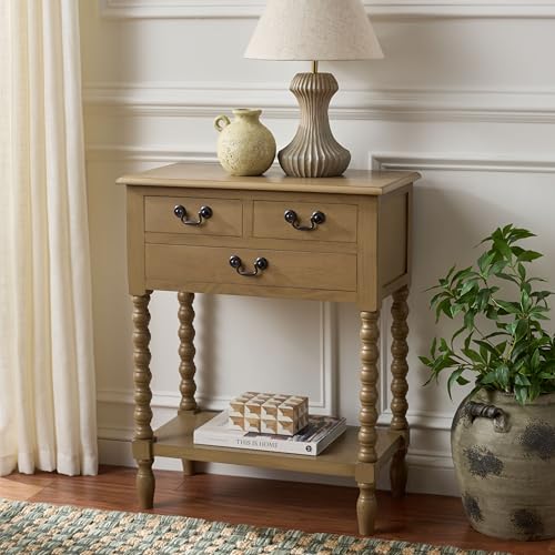 SAFAVIEH Furniture - Athena 3-Drawer Console Table - Desert Brown - Solid Wood - Farmhouse Classic Design - Ideal for Entryway, Living Room, Hallway, 23.5" W x 13" D x 29.5" H (CNS5703F) - color: Desert Brown