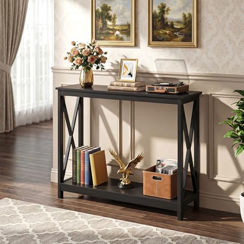 ZENY Console Table, Entryway Table, Narrow Sofa Table with 2-Tier Shelves, Entrance Table for Living Room, Entryway, Hallway, Foyer (Black, 11.8" D x 39.4" W x 31.6" H) - color: Black, size: 39.4"W