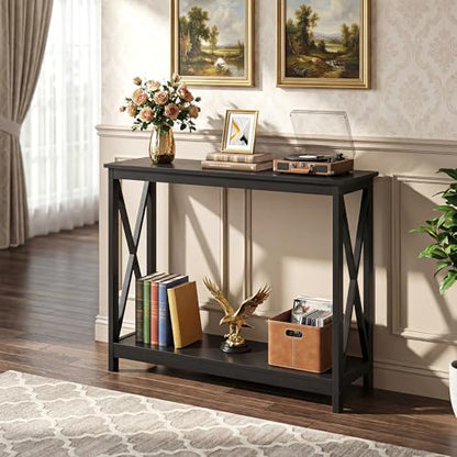 ZENY Console Table, Entryway Table, Narrow Sofa Table with 2-Tier Shelves, Entrance Table for Living Room, Entryway, Hallway, Foyer (Black, 11.8" D x 39.4" W x 31.6" H) - color: Black, size: 39.4"W