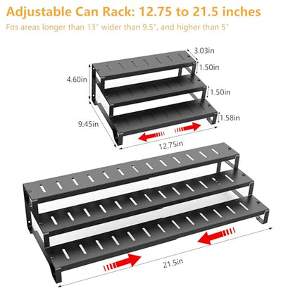 Attelite 3 Tier Expandable Can Rack Organizer for Pantry, Adjustable 13"-21" Metal Soda Can Organizer, Pantry Organization Canned Food Storage Holder for Kitchen Cabinet Countertop, Black 1Pack - size: 3tier*1pack