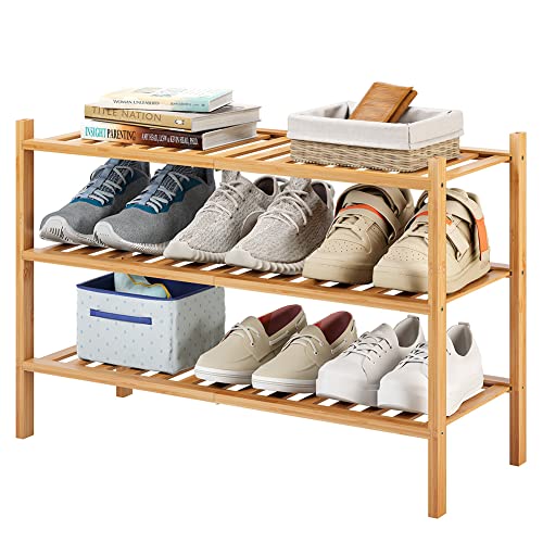 3-Tier Bamboo Shoe Rack for Entryway, Stackable | Heavy Duty | Multi-Function, Free Standing Shoe Racks for Bedroom Hallway Closet - color: Natural, size: 3-Tier-Standard