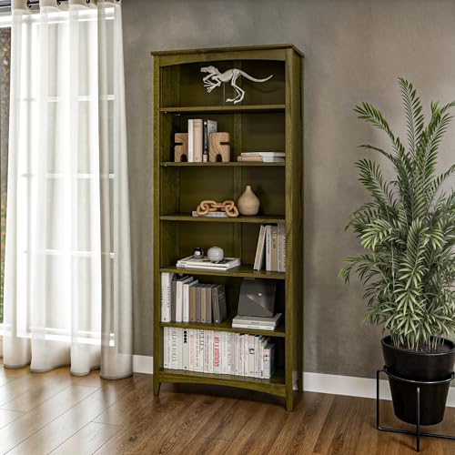 Camaflexi Shaker Style 6 Shelf Bookcase/Solid Wood / 72" High/Adjustable Shelving/Closed Back/Display Bookshelf for Living Room, Bedroom, Home and Office, Olive Grove Green - color: Olive Grove Green, size: 72"