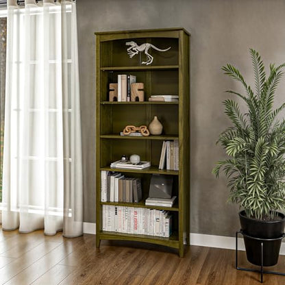 Camaflexi Shaker Style 6 Shelf Bookcase/Solid Wood / 72" High/Adjustable Shelving/Closed Back/Display Bookshelf for Living Room, Bedroom, Home and Office, Olive Grove Green - color: Olive Grove Green, size: 72"