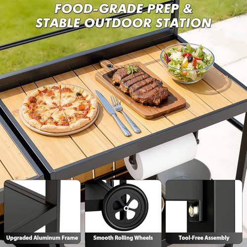 LEVELEVE Modular Outdoor Kitchen Island 4-Piece Set, Aluminum Outdoor Prep Station Grill Cart with Independent Sink, Storage Cabinets & Shelves for Backyard Patio Deck - size: 4-Pieces Set