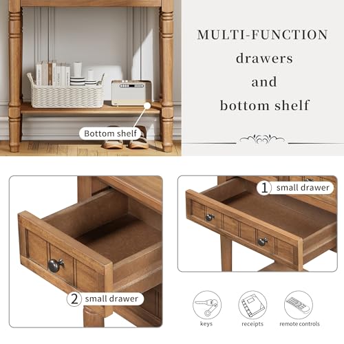 24'' Entryway Table, Small Console Table with Storage Drawers and Shelf, Hallway Table for Entryway Hallway Foyer, Farmhouse Solid Wood Frame (Natural) - color: Natural