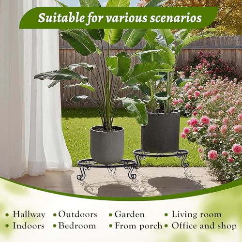 2 Pack Heavy Duty Metal Plant Stands, 10 Inch Round Flower Pot Holders, Rustproof Iron Planter Risers for Indoor Outdoor Use, Patio, Balcony, Garden and Living Room, Black(10IN2PCS) - size: 10 inch - 2 pack