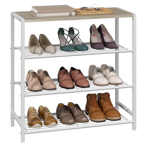 Yusong Shoe Rack Organizer, 4 Tier Industrial Shoe Storage Shelf for Closet Entryway, Narrow Sturdy Metal Shoe Shelves, White - color: White, size: 4 Tier