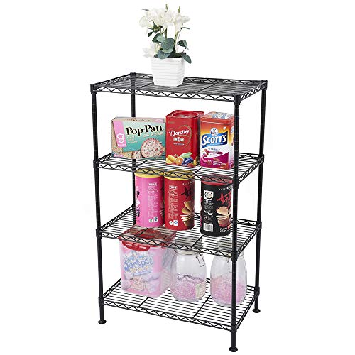 Metal Storage Shelf, Garage Storage Organization Wire Rack, Adjustable 4 Tier Wire Shelf, Modern Style, Space Saving Design for Home Office, Living Room, Bedroom, 20" W x 12" D x 32" H, Black - color: Black, size: 4-tier 19.69"W x 11.81"D x 31.5"H