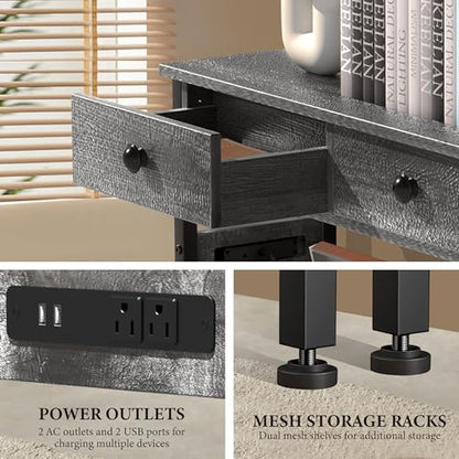 32" Narrow Console/Entryway Table with Storage & 2 Drawers & Outlets, for Sofa & Living Room, Hallway/Foyer/Couch/TV/ Aquarium Stand Table for Entryway with USB Ports, LED Light Strip,Perfect for Home - size: 32"