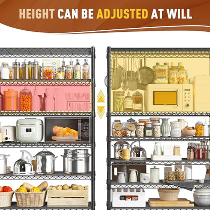 REIBII 71" H 6-Tier Heavy Duty Wire Shelving, 1200 lbs, 2-in-1 Adjustable | Heavy-duty 19mm steel, Split into 2 shelves, Leveling feet, Rustproof, 29"Wx14"D,Tool-free assembly,For garage kitchen pantry - size: 6 Tier-14"D x 29"W x 71"H