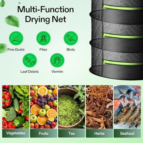 VIVOSUN 4-Layer Mesh Drying Rack Hanging Design with Green Zippers for Dehydrating, Indoor and Outdoor Pruning Shears Included - size: 4 Layer, style: 1 Pack