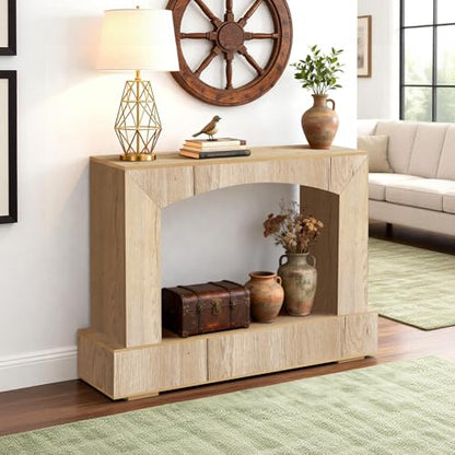 Sonharlar 46 Inch Entryway Table U-Shaped, Wooden Console Table with Socket Farmhouse Sofa Table for Entrance, Hallway, Living Room,Behind Couch((Natural Brown) - color: Natural Brown, size: 46IN UH