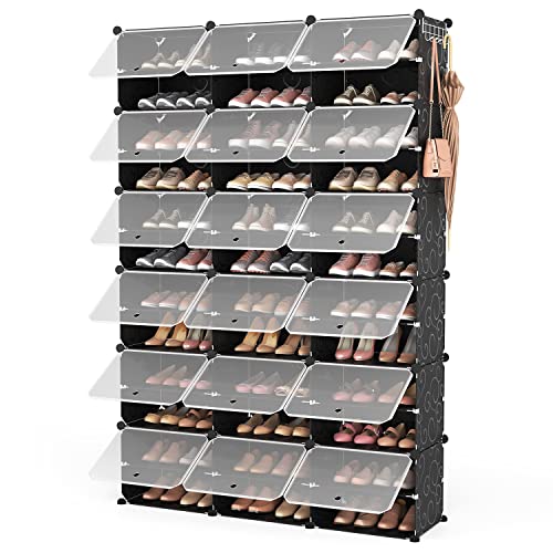 ROJASOP Portable Shoe Rack Organizer, 72 Pairs Covered Shoe Rack Shoe Organizer for Closet Entryway 12-Tier Shoe Storage Cabinet Space Saver Closed Shoe Organizer Cabinet with Doors - color: Black, size: 72 Pairs