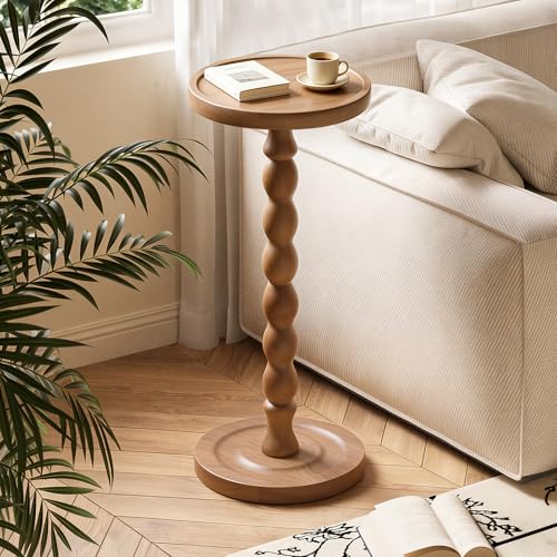 Round Side Table, Small End Table for Small Spaces with Solid Wood Leg, Accent Nightstand, Coffee Table for Living Room, Bedroom, Conference Room, Hallway, Home Office, Light Walnut - color: Light Walnut