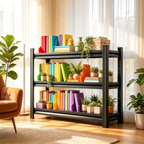 3 Tier Metal Bookshelf, Adjustable Tall Bookcase, Heavy Duty 1800 LBS Modern Deep Book Shelf, Bolt-Free Storage Shelves for Living Room, Home Office, Garage, 35.4" Wx 13.8" Dx 31.5" H - size: 3Tier-35.4"Wx 13.8"Dx 31.5"H