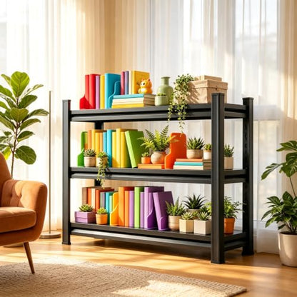 3 Tier Metal Bookshelf, Adjustable Tall Bookcase, Heavy Duty 1800 LBS Modern Deep Book Shelf, Bolt-Free Storage Shelves for Living Room, Home Office, Garage, 35.4" Wx 13.8" Dx 31.5" H - size: 3Tier-35.4"Wx 13.8"Dx 31.5"H