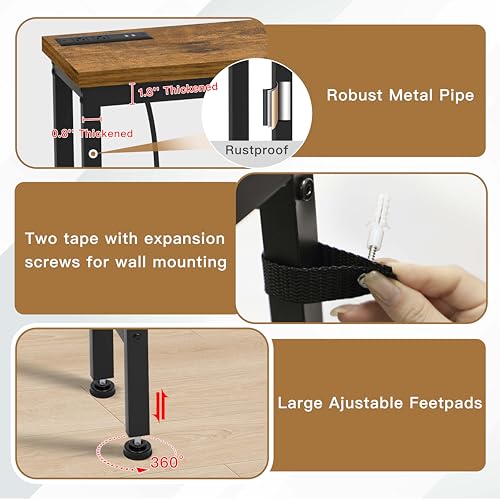 FAMIDGE Charging Console Table with Outlet 36 Inch Tall Narrow Sofa Table One-Piece Top Behind Couch Table 2 USB 2 AC for Entryway Hallway, Living Room, Rustic Brown - color: Brown