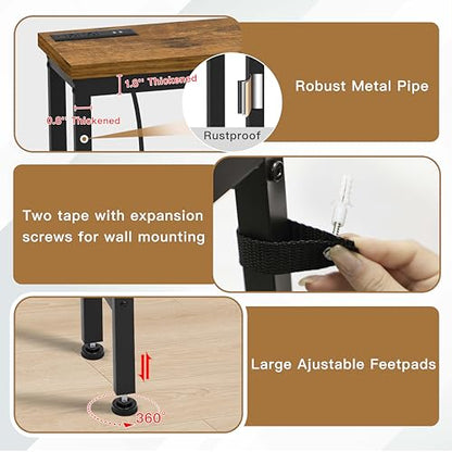 FAMIDGE Charging Console Table with Outlet 36 Inch Tall Narrow Sofa Table One-Piece Top Behind Couch Table 2 USB 2 AC for Entryway Hallway, Living Room, Rustic Brown - color: Brown