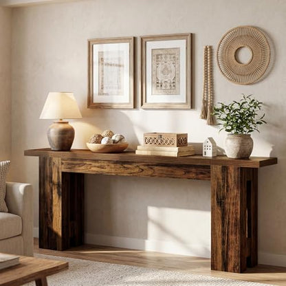 Tribesigns 86.6 Inch Extra Long Console Table, Rustic Narrow Farmhouse Sofa Table Behind Couch, Wooden Entryway Table for Living Room Hallway Foyer Entrance