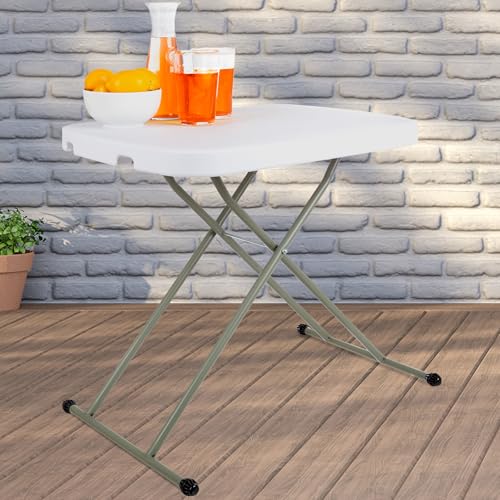 Lavish Home Portable Folding Table - 25.5 Inch Indoor/Outdoor Portable Lightweight Small Table with Adjustable Height - TV Tray for Laptop, Cards, Camping, Crafting, Party (White) - size: 21"H to 27"H