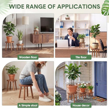 Pinkunn 3 Pcs Wood Plant Stand Indoor Plant Stand for 3-12 Inch Pots Mid-century Modern Plants Stool Plants Pot Holder Home Decor for Balcony Living Room Office Courtyard Detachable(Round Style) - style: Round Style