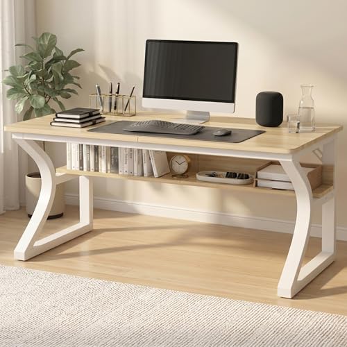 47'' Computer Desk Home Office Desk with Storage Shelf, Writing Study Desk for Small Space Sturdy Metal Frame Work Desk for Bedroom Home Office (Natural, 47inch) - color: Natural, size: 47inch