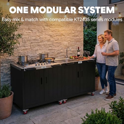 Feasto Outdoor Kitchen Island with Propane Gas Stove and Storage Cabinet, 35-Inch Outdoor Cooking Station with 304 Stainless Steel Top & Lockable Wheels for Backyard Patio, Black & Silver - size: Outdoor Gas Stove