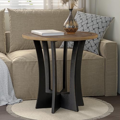 COZAYH Farmhouse Round End Table X 2P with Criss-Cross Wood Legs, Rustic French Country Side Table for Dinning or Living Room, Modern, Black, Natural Wood Color - color: Black