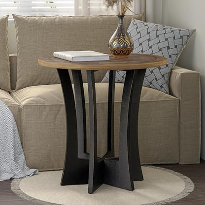 COZAYH Farmhouse Round End Table X 2P with Criss-Cross Wood Legs, Rustic French Country Side Table for Dinning or Living Room, Modern, Black, Natural Wood Color - color: Black