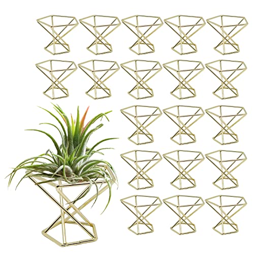 20 PCS Air Plants Holders Unique Geometric Metal Plant Stands Airplants Container Live Air Fern Display Racks Small Decor Items for Shelf (Gold) - color: Gold