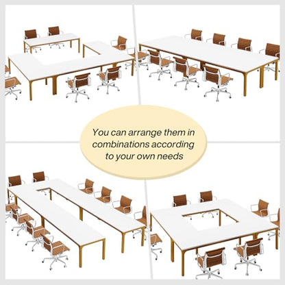 Tribesigns 6.5 FT Conference Room Table, 78.74" W x 27.56" D Large Office Conference Table, Modern Seminar Meeting Table Desk for Boardroom, Meeting Room (1, White and Gold) - color: White and Gold