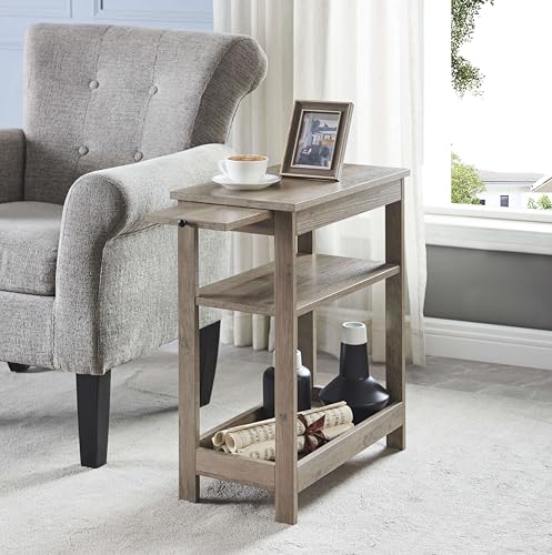 KB Designs - Narrow Side End Table with Storage Shelves for Small Spaces, Nightstand Sofa Table for Living Room, Bedroom, Walnut - color: White
