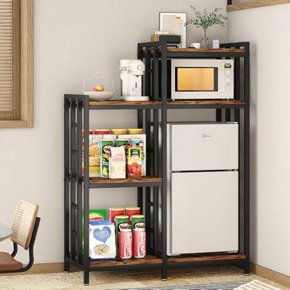 YCHF 6-Tier Kitchen Bakers Rack, Utility Storage Shelf, Mini Fridge & Microwave Oven Stand Table, Coffee Bar, Adjustable Shelves Freestadning for Kitchen Home Office - color: Rust Brown