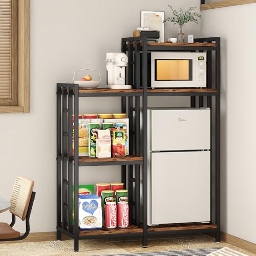 YCHF 6-Tier Kitchen Bakers Rack, Utility Storage Shelf, Mini Fridge & Microwave Oven Stand Table, Coffee Bar, Adjustable Shelves Freestadning for Kitchen Home Office - color: Rust Brown