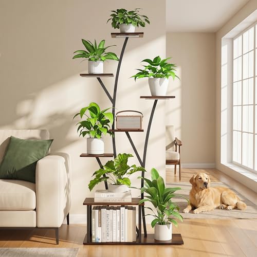 Quikraen 7 Tier Tall Plant Stand with Grow Light For Indoor Plants Growing 60in Indoor Flower Stand Tree-Shaped Plant Shelves for Living Room Patio Black - color: Black-60"